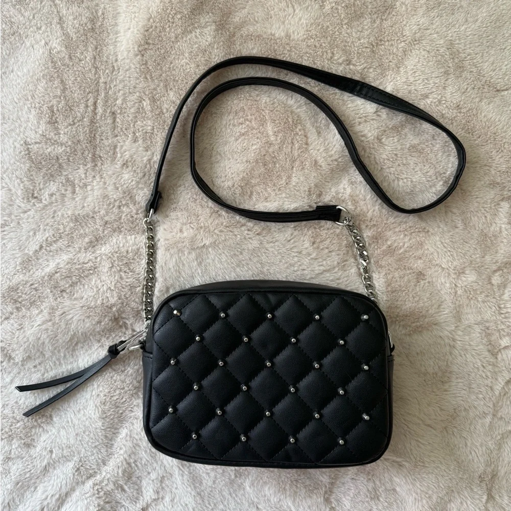 NWT Rebecca Minkoff Diamond Quilt Studded Top Zip Crossbody Bag Black
